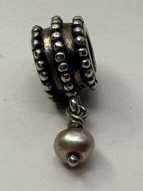 Retired Pandora Beveled Pearl Drop Charm 925 ALE Sterling Silver 790132P
